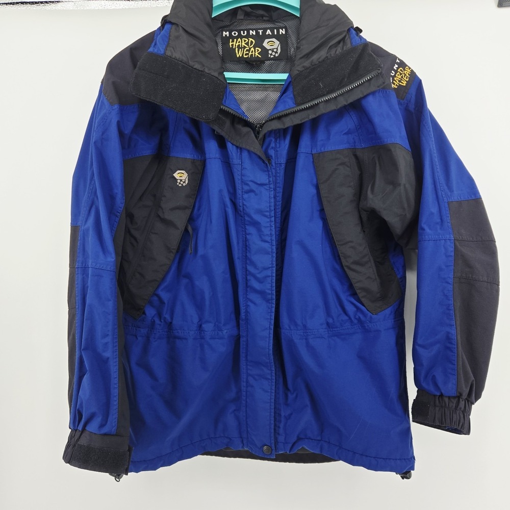 VTG Mountain Hardwear‎ Conduit Hooded Jacket Womens Sz 12 Blue & Black Ski Rain